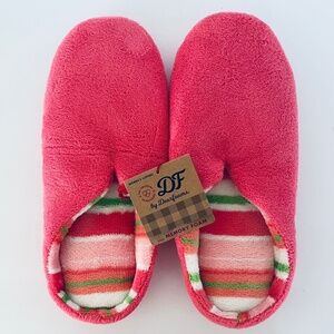 DEARFOAMS Microfiber Terry Memory Foam PINK STRIPED SCUFFS Womens XL (11-12) NWT